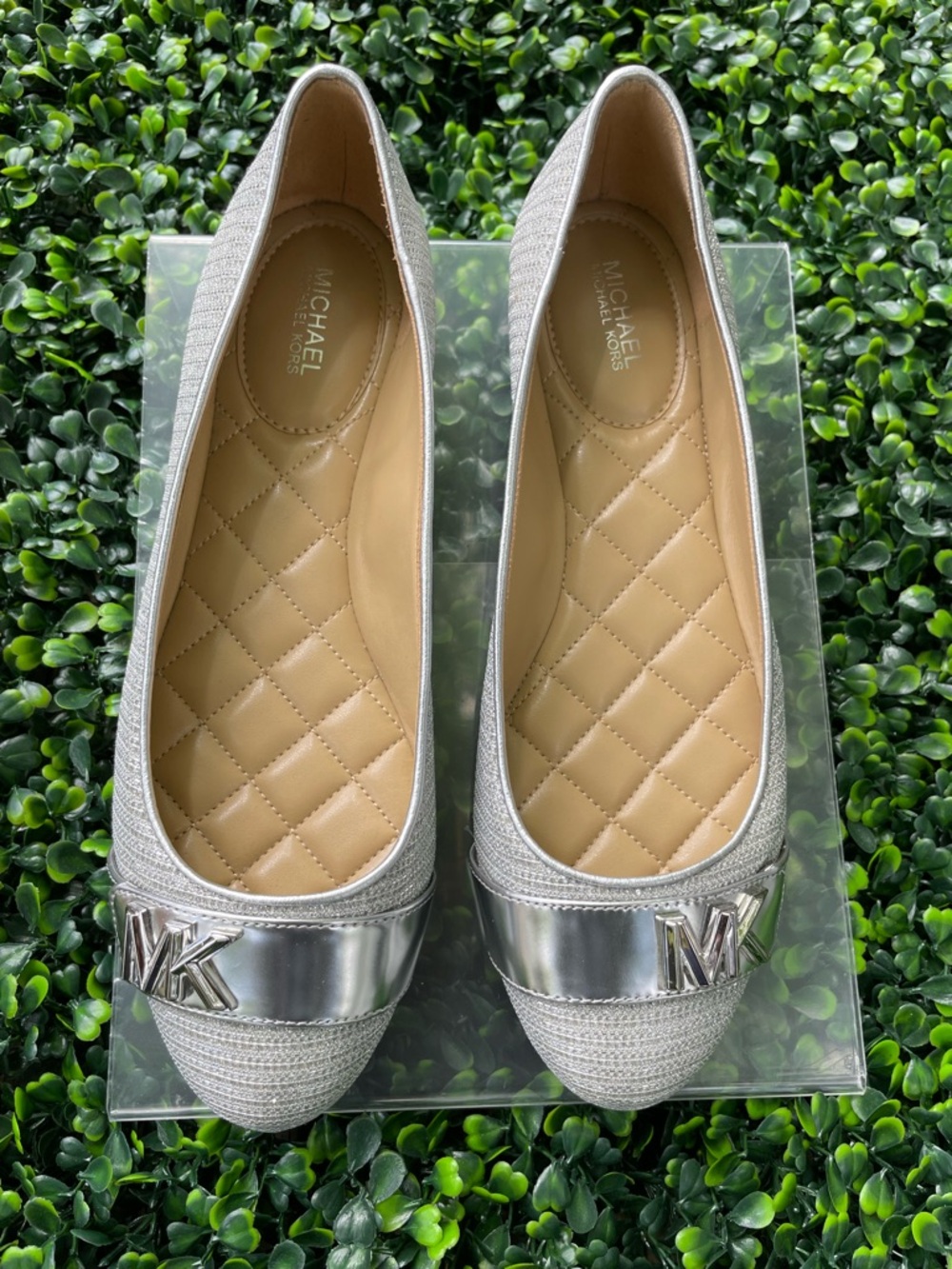 Michael Kors Silver Quilted-Trim Ballet Flats